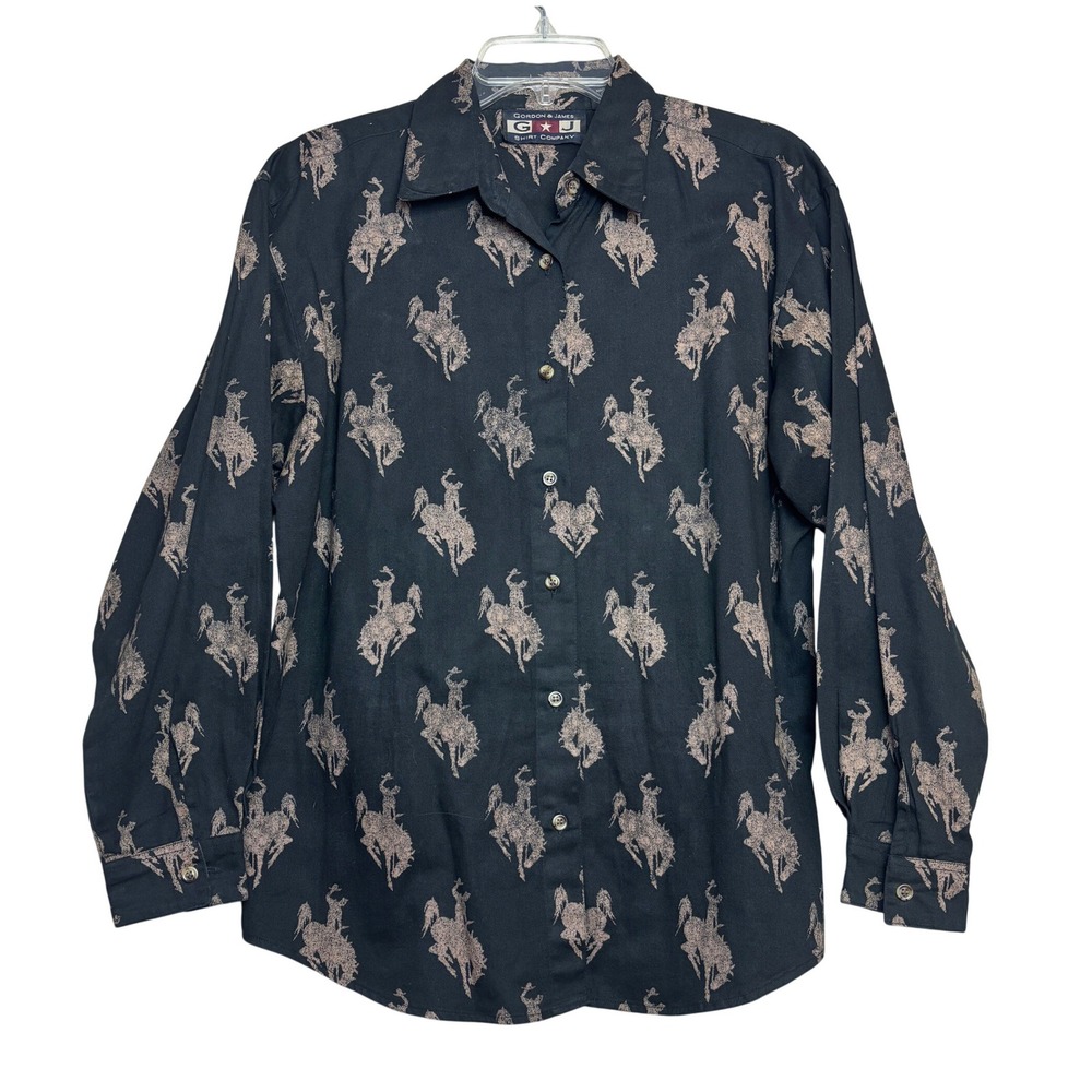 y2k Horse Western Button Shirt‎ Womens Large L Black Bronco Rider Rodeo Cowboy